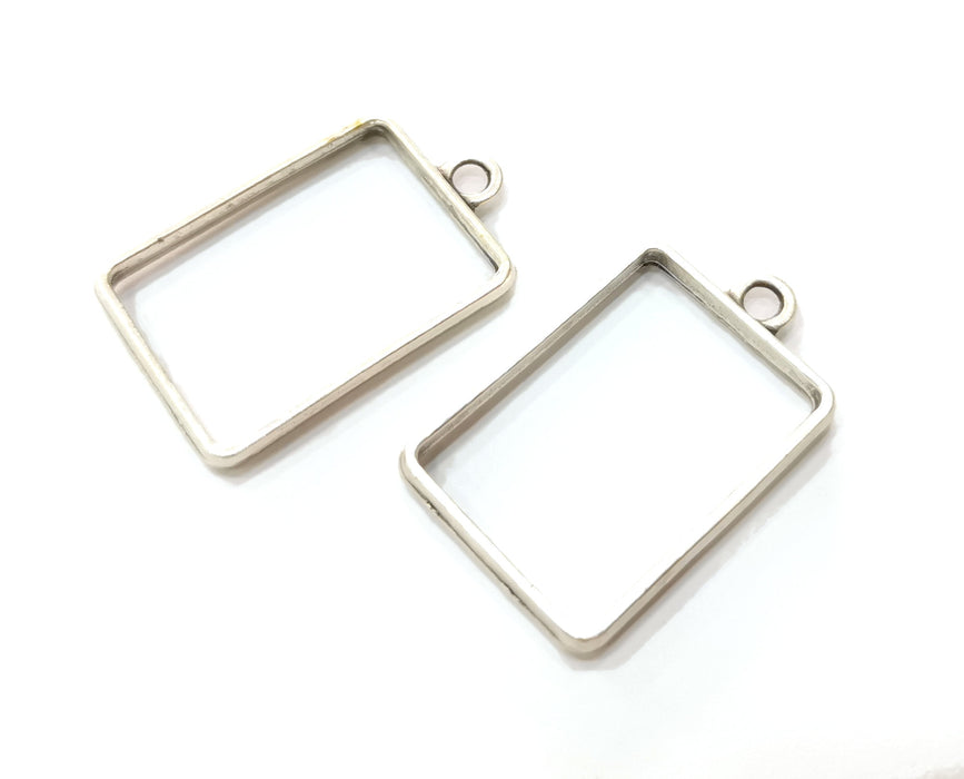 4 Rectangle Bezel Charms Antique Silver Plated Charms (33x20mm) G19157