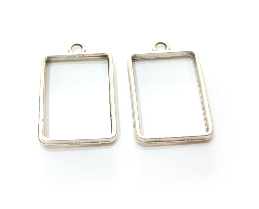 4 Rectangle Bezel Charms Antique Silver Plated Charms (33x20mm) G19157