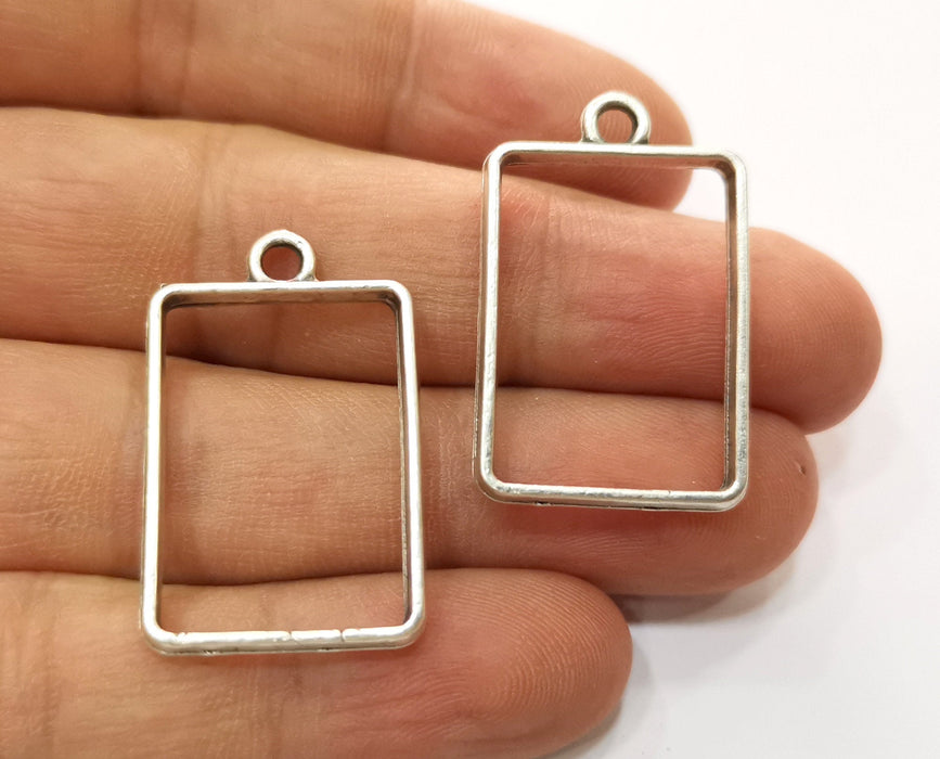 4 Rectangle Bezel Charms Antique Silver Plated Charms (33x20mm) G19157