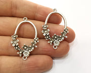 2 Silver Flower Charms Antique Silver Plated Charms (40x24mm)  G19159