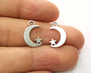 20 Silver Crescent Star Charms Antique Silver Plated Charms (17x11mm)  G19162
