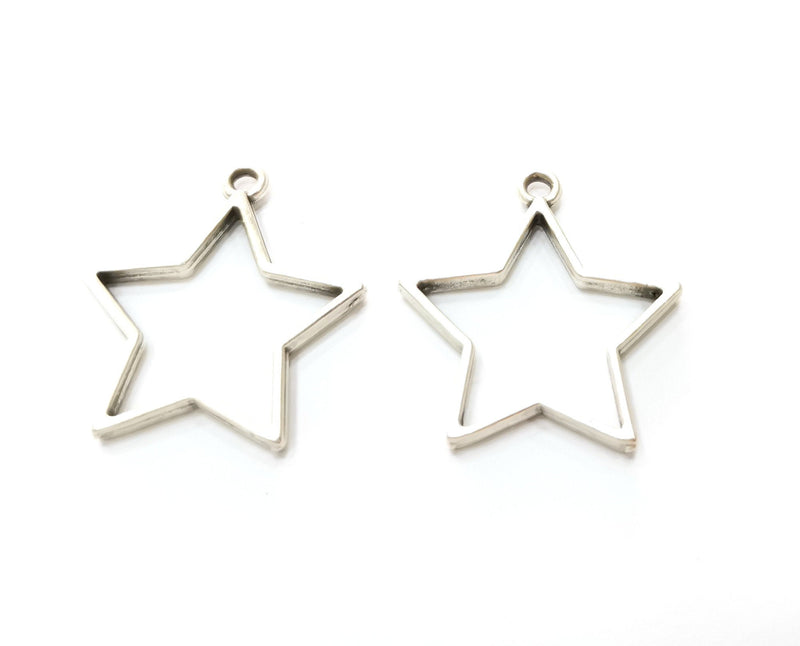 4 Star Bezel Charms Antique Silver Plated Charms (33x31mm) G19163