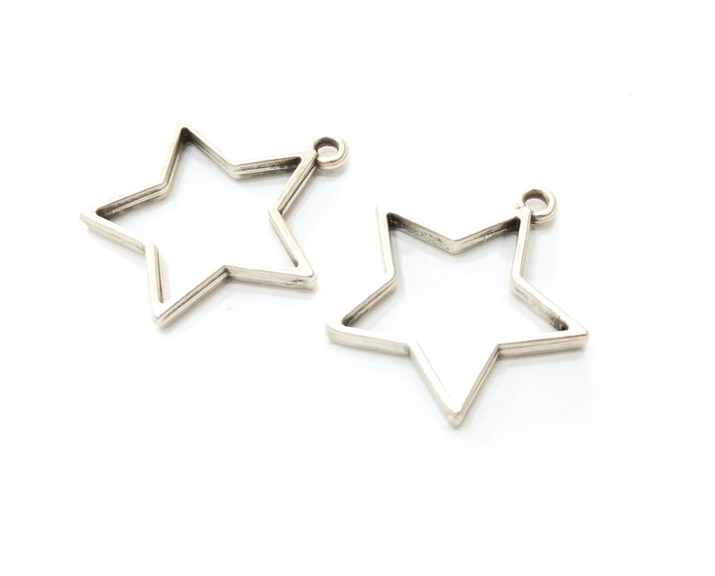 4 Star Bezel Charms Antique Silver Plated Charms (33x31mm) G19163