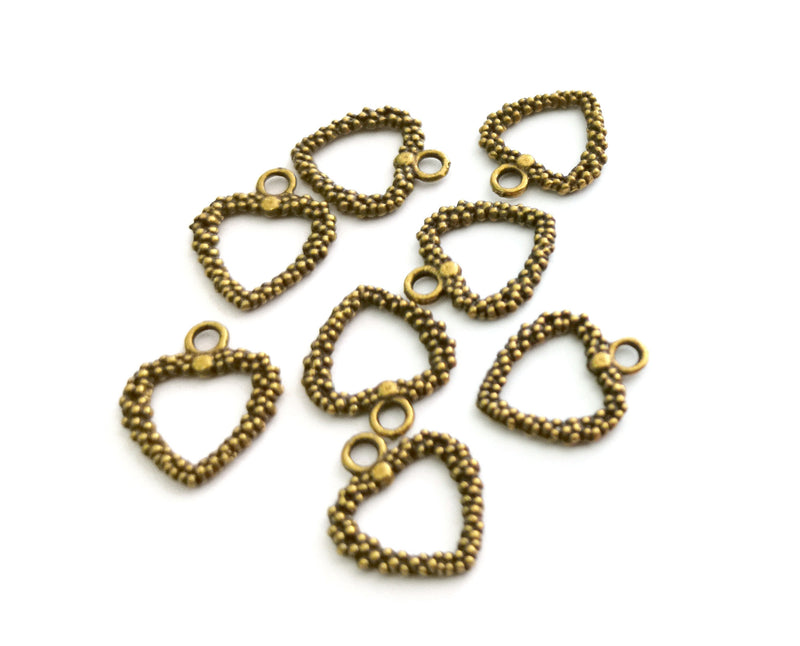 10 Heart Charms Antique Bronze Plated Charms  (19x16mm)  G18552