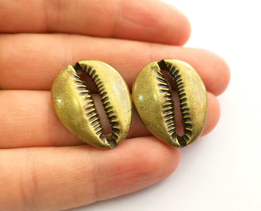 2 Large Cowrie Shell Bronze Charms Antique Bronze Plated Charms  (29x24mm)  G18559