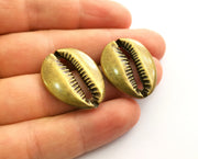 2 Large Cowrie Shell Bronze Charms Antique Bronze Plated Charms  (29x24mm)  G18559