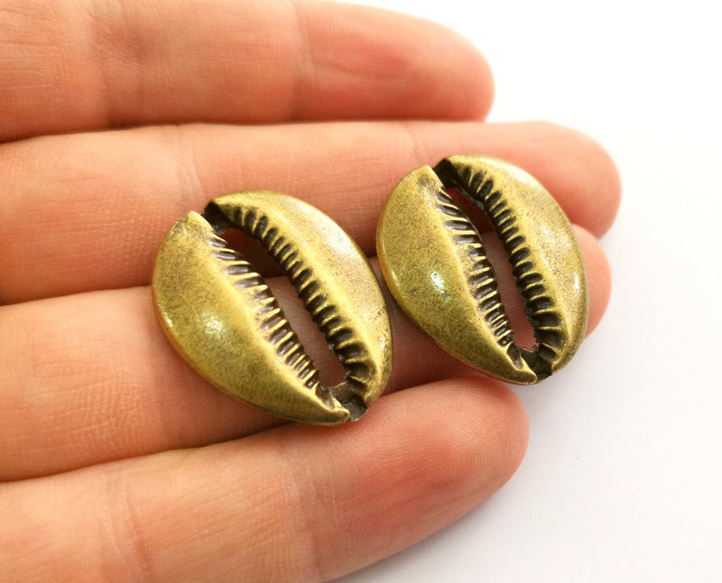 2 Large Cowrie Shell Bronze Charms Antique Bronze Plated Charms  (29x24mm)  G18559