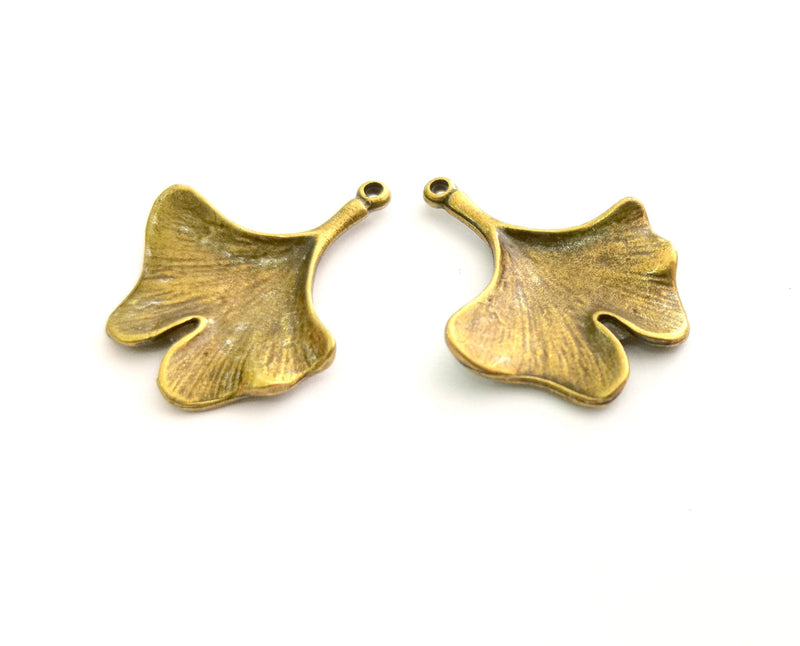 2 Ginko Leaf Charms Antique Bronze Plated Charms (33x27mm)  G18560