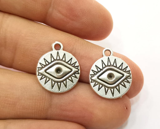 10 Silver Eye Charms Antique Silver Plated Charms (18x15mm) G19170