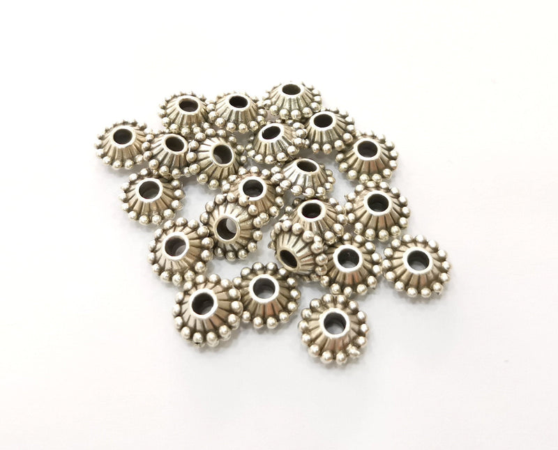 10 Silver Rondelle Beads Antique Silver Plated Beads (10mm)  G19171