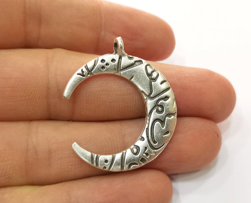 2 Silver Crescent Charms Antique Silver Plated Charms (37x31mm) G19172