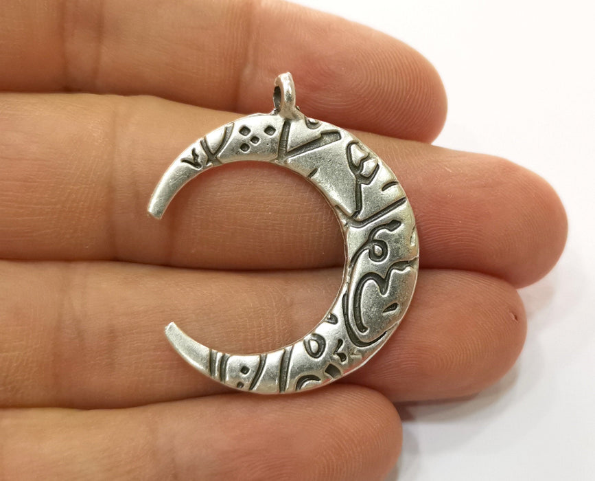 2 Silver Crescent Charms Antique Silver Plated Charms (37x31mm) G19172