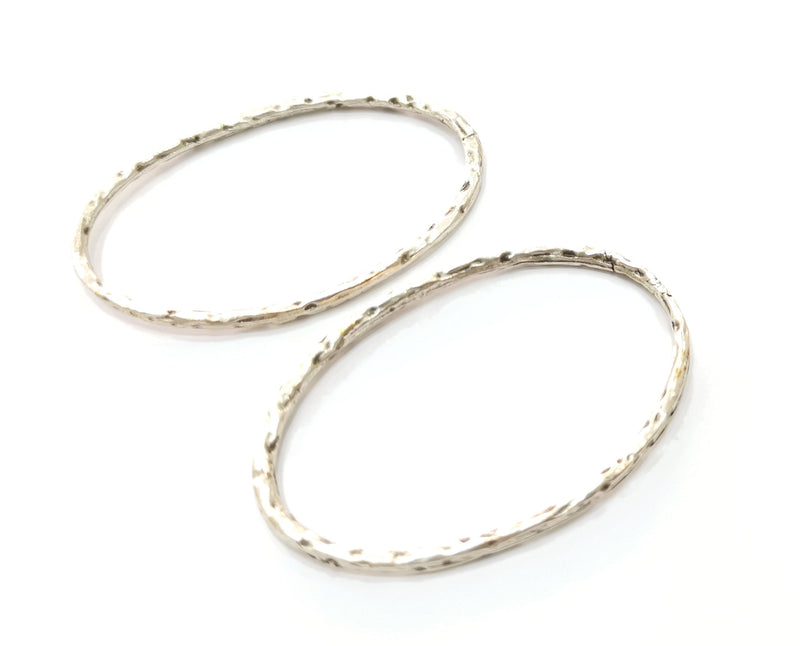 2 Hammered Oval Findings Antique Silver Plated Findings (59x39mm)  G19175