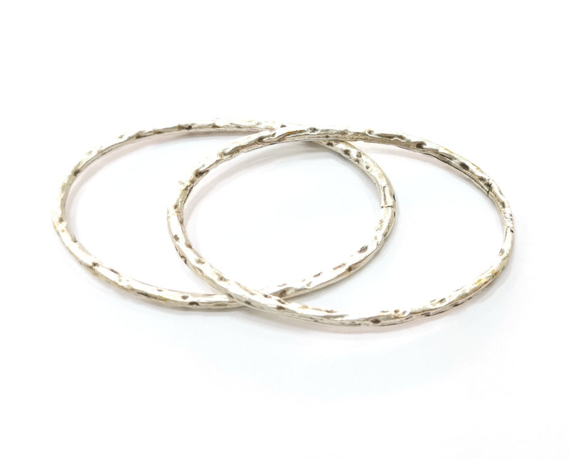 2 Hammered Oval Findings Antique Silver Plated Findings (59x39mm)  G19175