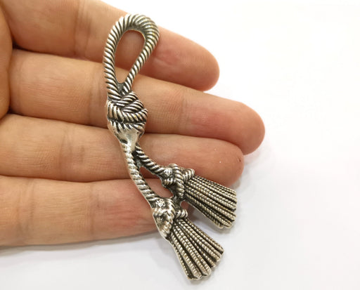 Silver Rope Tassel Pendant Antique Silver Plated Pendant (71x28mm)  G19176