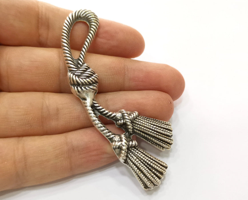 Silver Rope Tassel Pendant Antique Silver Plated Pendant (71x28mm)  G19176