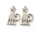 2 Cat Charm Antique Silver Plated Charms (32x18mm)  G19177
