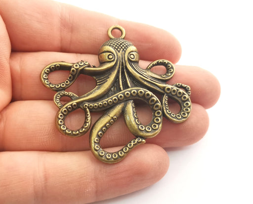 2 Octopus Charms Antique Bronze Plated Charms (54x56mm)  G18573