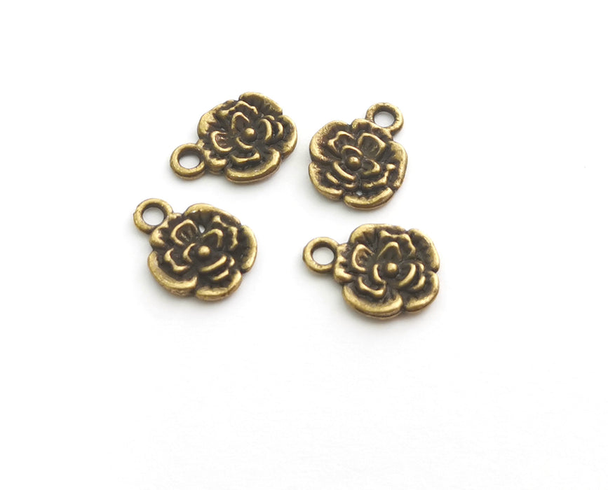 10 Flower Charms Antique Bronze Plated Charms (13x10mm)  G18575