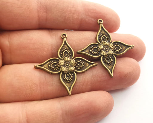 4 Antique Bronze Flower Charms Antique Bronze Plated Charms (34x32mm)  G18586