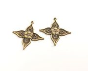 4 Antique Bronze Flower Charms Antique Bronze Plated Charms (34x32mm)  G18586