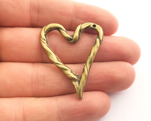 2 Heart Charms Antique Bronze Plated Charms (40x34mm) G18589