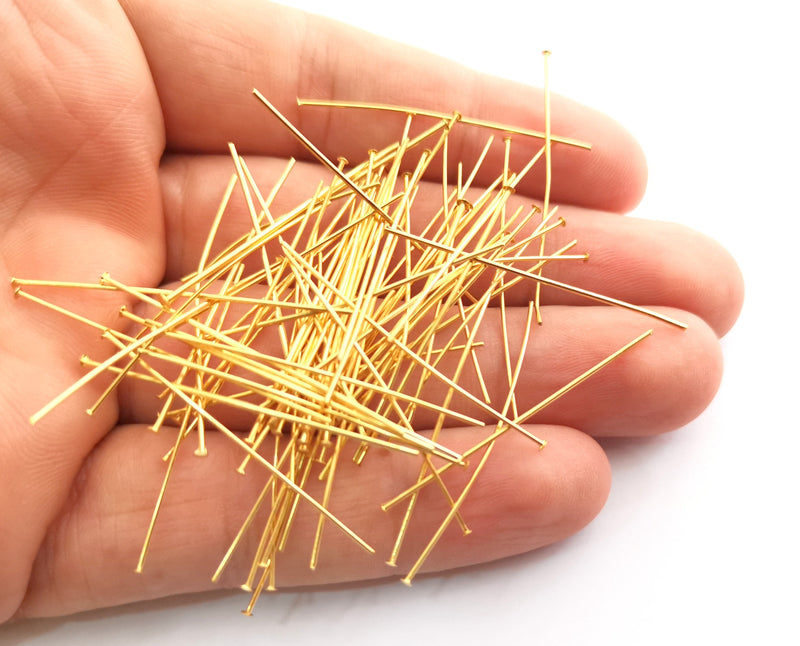 20 Gold Pin Shiny Gold Plated Brass Pin  (40mm) Findings G18594