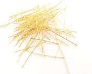 20 Gold Pin Shiny Gold Plated Brass Pin  (40mm) Findings G18594