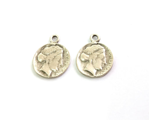 4 Coin Charms Antique Silver Plated Charms  (22x17 mm)  G18596