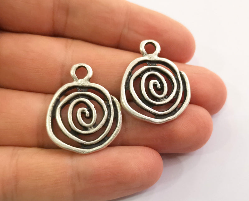 4 Spiral Charms Antique Silver Plated Charms (28x23mm)  G18597