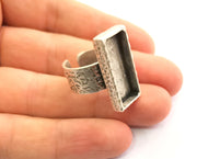 Silver Ring Blank Setting Cabochon Base inlay Ring Backs Mounting Adjustable Ring Base Bezel (25x10mm) Antique Silver Plated G18600
