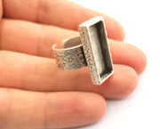 Silver Ring Blank Setting Cabochon Base inlay Ring Backs Mounting Adjustable Ring Base Bezel (25x10mm) Antique Silver Plated G18600