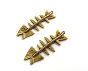 2 Antique Bronze Fish bone Charms Antique Bronze Plated Charms (52x19mm) G18601