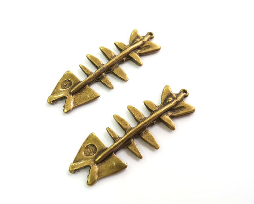 2 Antique Bronze Fish bone Charms Antique Bronze Plated Charms (52x19mm) G18601