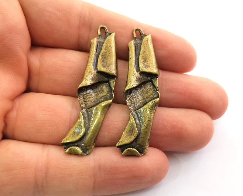 2 Antique Bronze Folded Plate Charms Antique Bronze Plated Charms (51x13mm) G18604