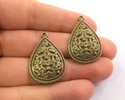 2 Teardrop Charms Antique Bronze Plated Charms (33x22mm)  G18610