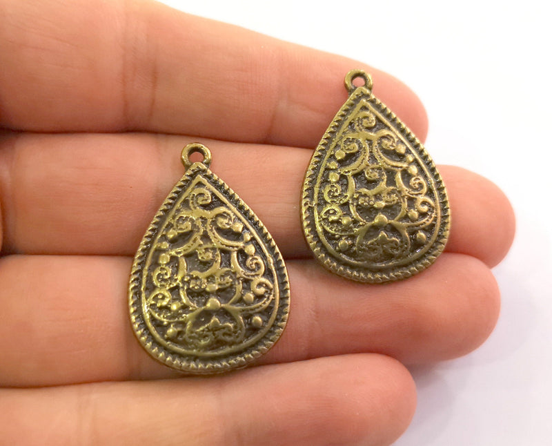 2 Teardrop Charms Antique Bronze Plated Charms (33x22mm)  G18610