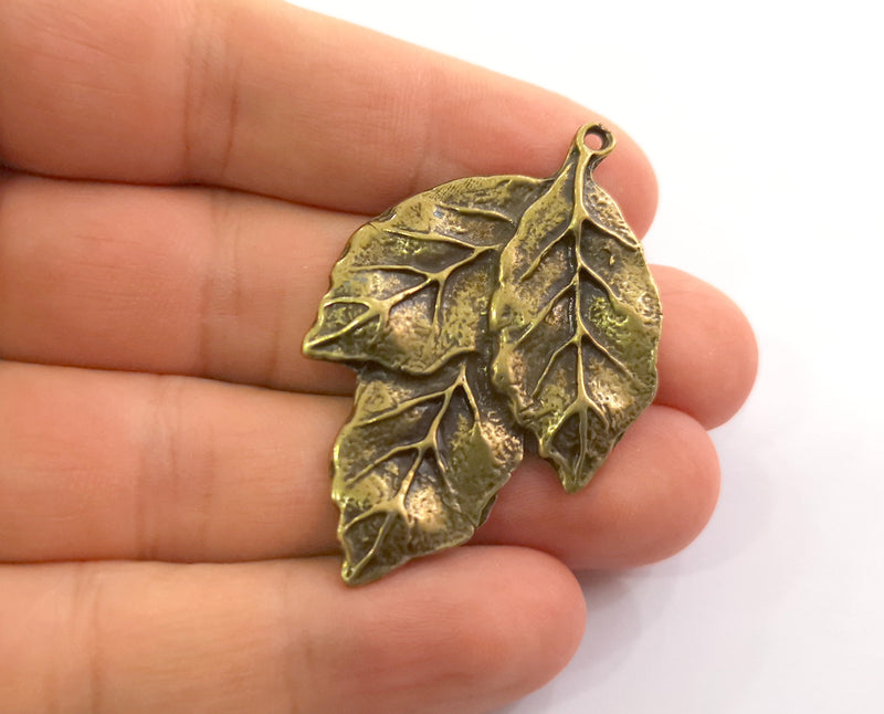 2 Leaf Charms Antique Bronze Plated Charms (51x32mm) G18611