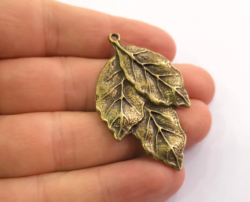 2 Leaf Charms Antique Bronze Plated Charms (51x32mm) G18611