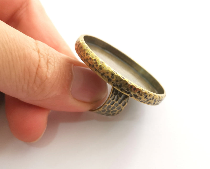 Ring Blank Setting Hammered Ring Base Bezel inlay Ring Backs Glass Cabochon Mounting Adjustable Antique Bronze Plated Ring (40mm ) G18613