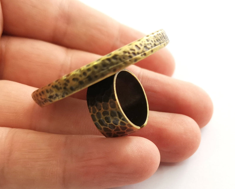 Ring Blank Setting Hammered Ring Base Bezel inlay Ring Backs Glass Cabochon Mounting Adjustable Antique Bronze Plated Ring (40mm ) G18613