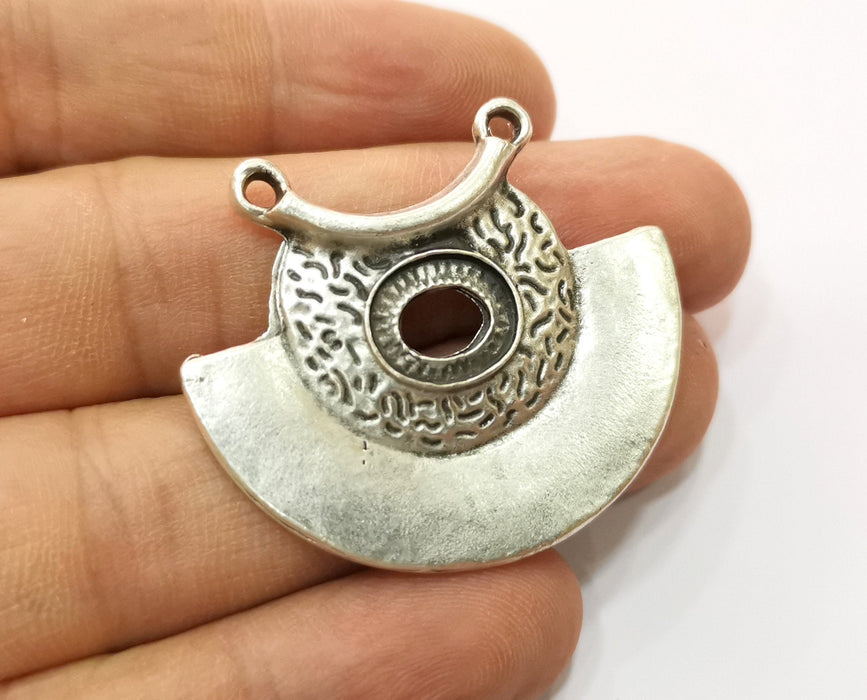 2 Silver Pendant Connector Antique Silver Plated  Pendant (35x41mm)  G19187