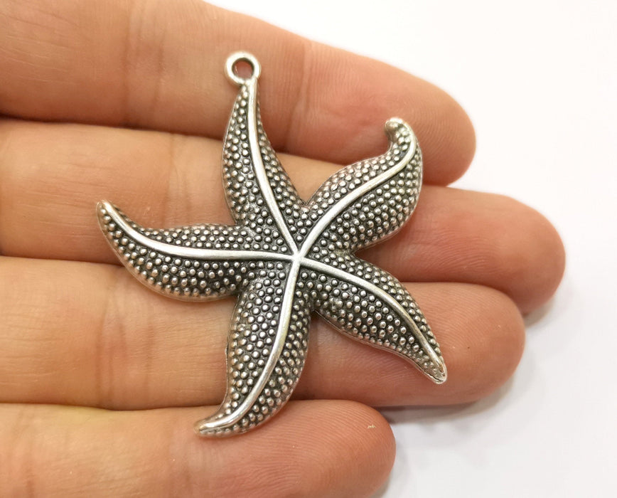 2 Starfish Charms Antique Silver Plated Charms (48x43mm)  G19190