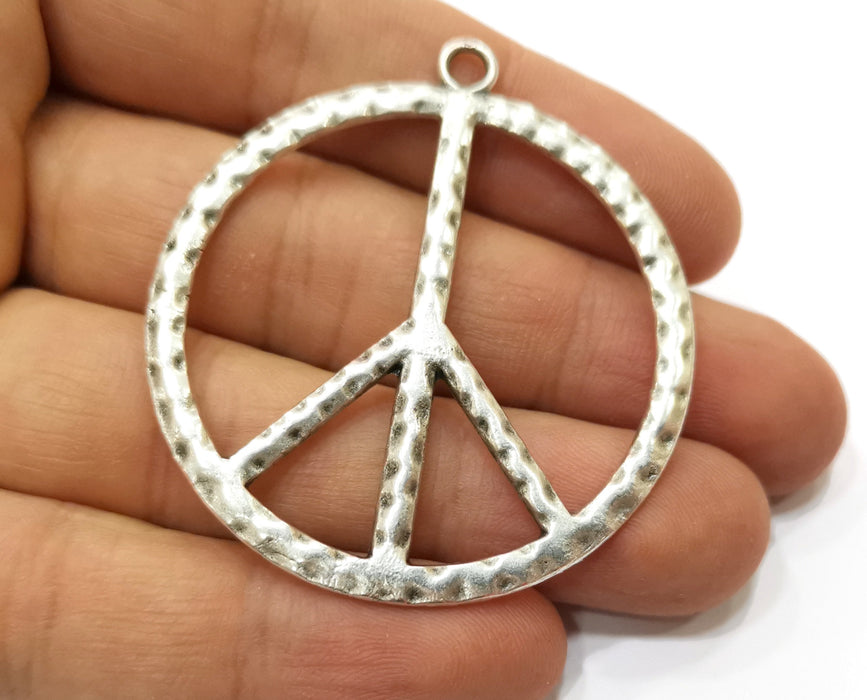2 Peace Charms Antique Silver Plated Charms (53x49mm)  G19192