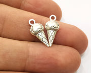 10 Ice Cream Charms Antique Silver Plated Charms  (both side same) (18x8mm)  G19193