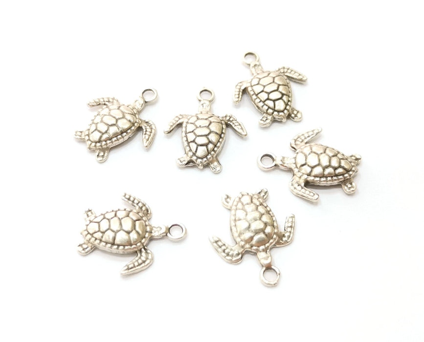 10 Sea Turtle Charms Antique Silver Plated Charms (17x14mm)  G19195