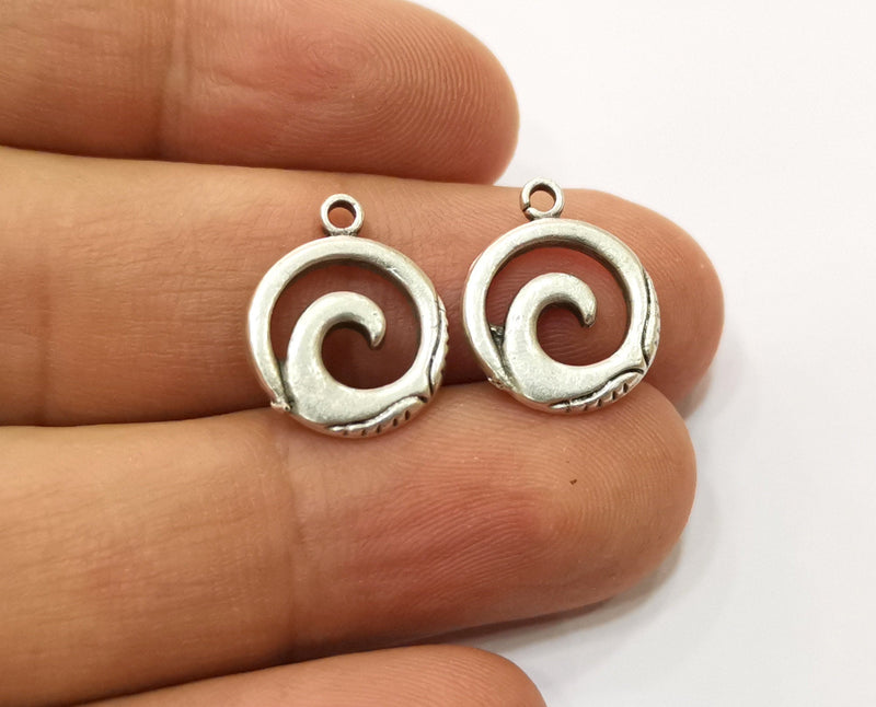10 Wave Charms Antique Silver Plated Charms (17x14mm)  G19197