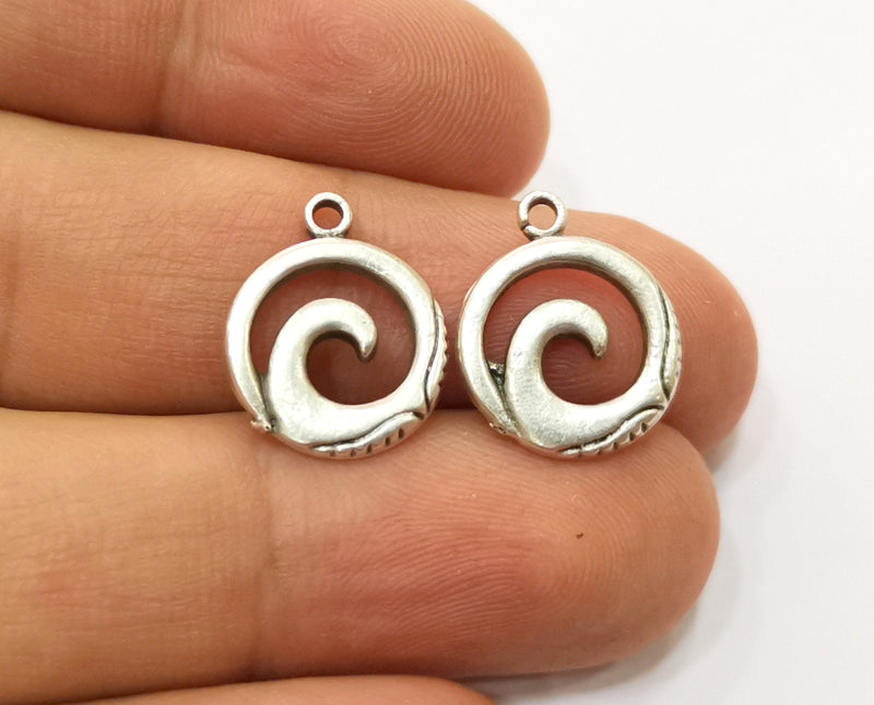 10 Wave Charms Antique Silver Plated Charms (17x14mm)  G19197