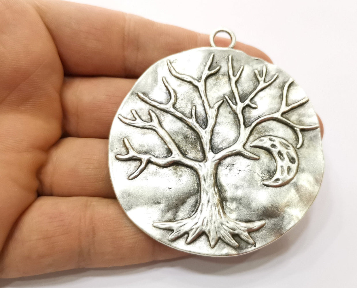 Tree Moon Crescent Pendant Antique Silver Plated Pendant (70x63mm) G19204