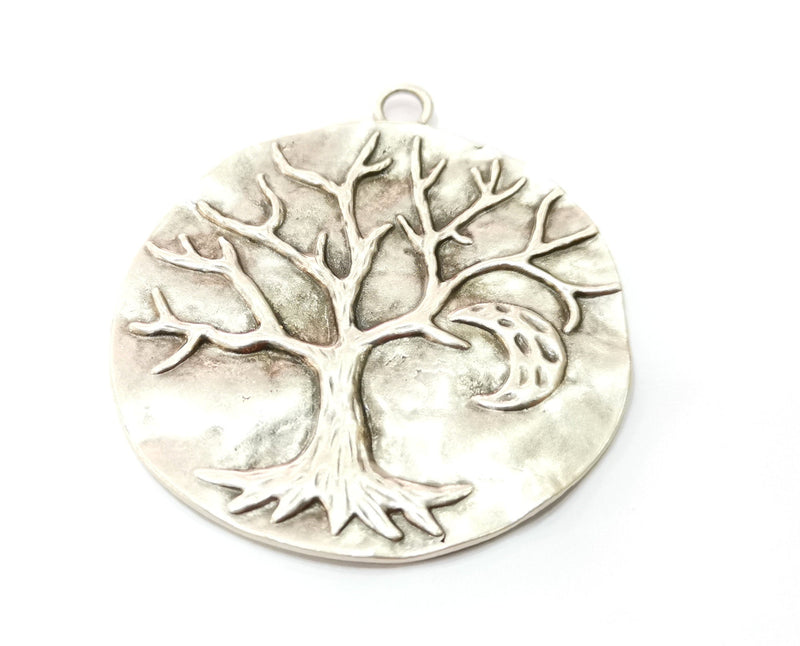 Tree Moon Crescent Pendant Antique Silver Plated Pendant (70x63mm) G19204